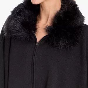 Front Zip Black Cape With Removable Faux Fur Collar